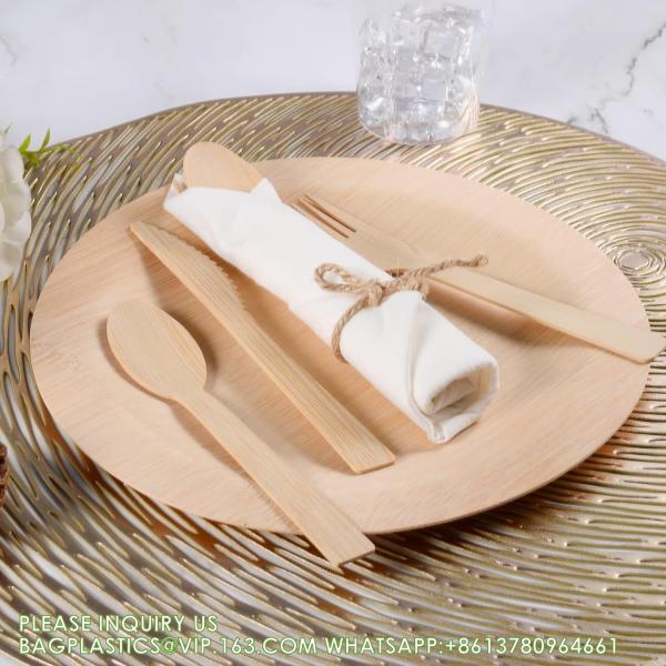 Pre Rolled Bamboo Cutlery Pack Bamboo Utensils (6.7 25 Forks 25 Spoons 25 Knives 25 Napkins) Compostable Flatware
