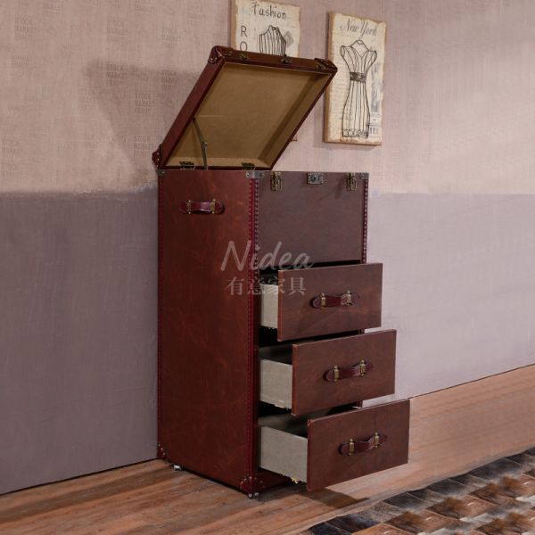 Vintage Brown Handmade Durable American-Style Retro Leather Side Table for