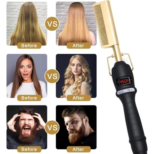 Portable Ionic Ceramic Electric Hair Straightening Curling Comb 5 Temperature Settings Safety Multifunction Hotel Household