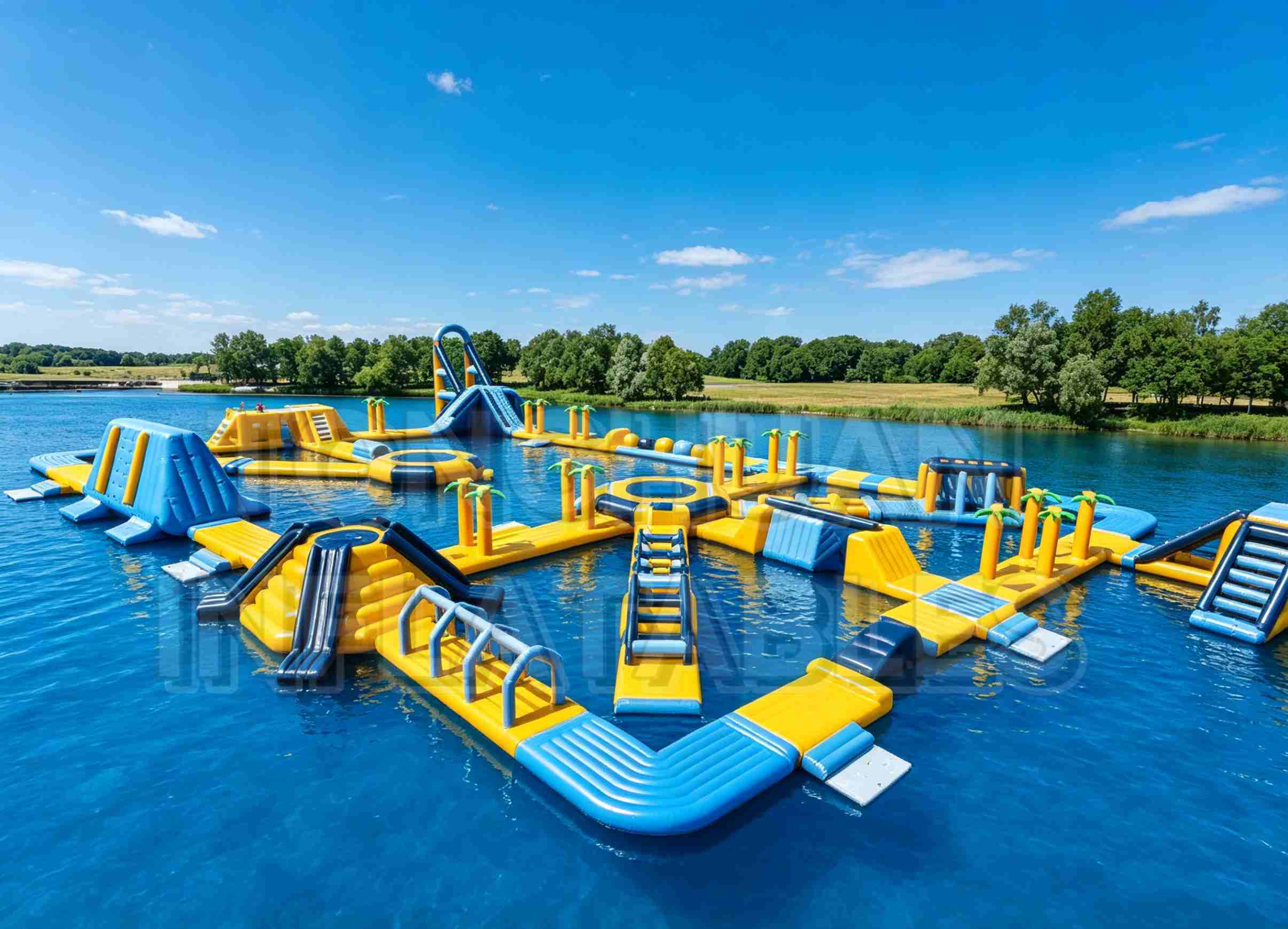 Custom Modular Inflatable Water Park with Slides Climbing Walls Balance Bridges and Activity Platforms for Lakes Resorts Camps and Commercial Recreation