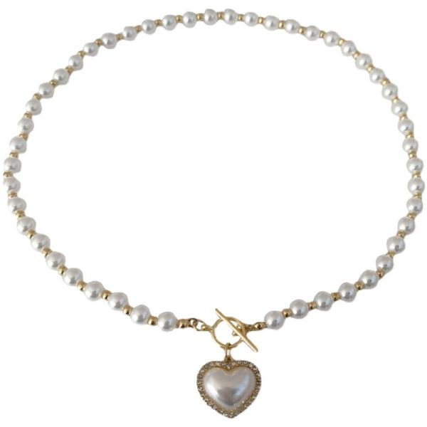 2025 New Product Launch Fashion Design Love Pendant Pearl Necklace Gentle Female Clavicle Chain