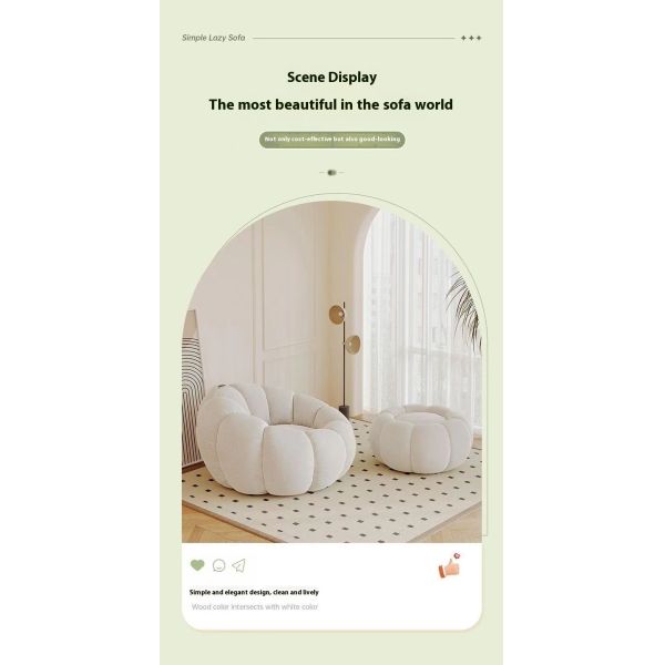 Modern Single Lazy Sofa Pumpkin-Shaped Tufted Beanbag Reclining Comfortable Small Sofa for Apartment Living Room Bedroom