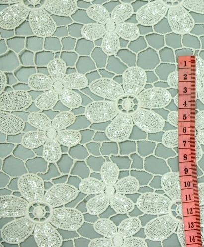 Chemical lace with Red/Pink /Orange Color  + Embroidery 3 mm Sequin Lace Fabric