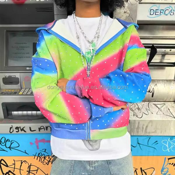 Vintage Hoodie de gran tamaño sin cuerdas con estampilla de pintura con spray