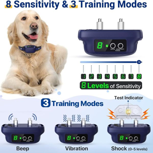 Custom Rechargeable Waterproof IP67 Anti Bark Collar 20 Hours Battery Life Adjustable 8 Sensitivity Smart Bark Training Device