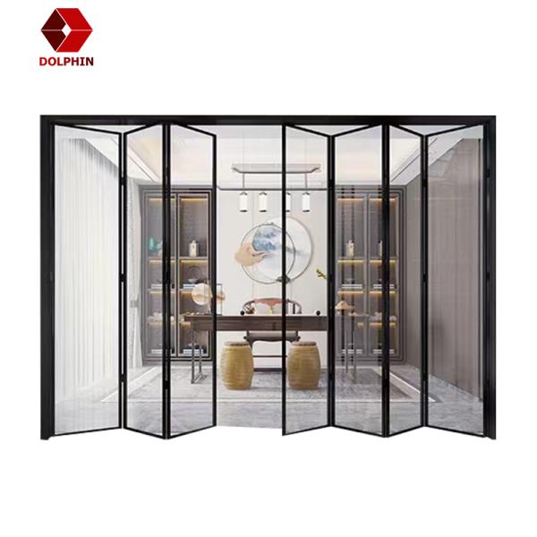 Размер двери складчатости европейских дверей створки Bi стиля черных алюминиевых стеклянный подгонянный