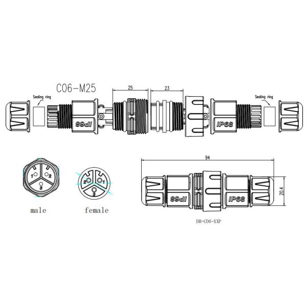 Осветительная установка 7.5mm СИД 3 соединитель провода поляка M25