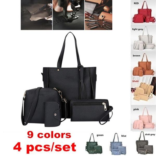 4Pcs/Set Women PU Crossbody Bag Set Leather Shoulder Bags Ladies Purse