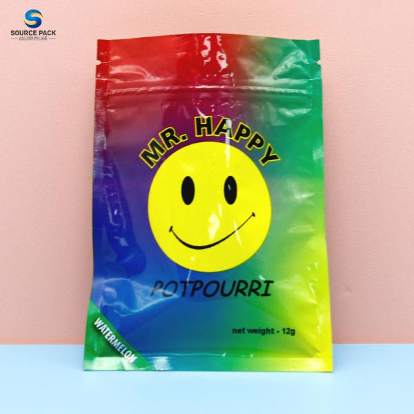 Gravure Printing Custom Weed Packaging Colorful Smell Proof Zip Lock Mylar Pouch