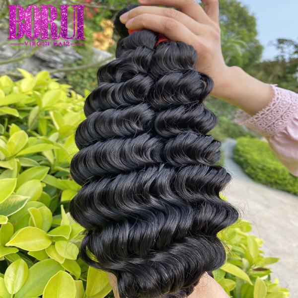 Virgin Raw Brazilian Deep Wave Bundle Deals With Closure Double Drawn Cuticle Aligned Hair