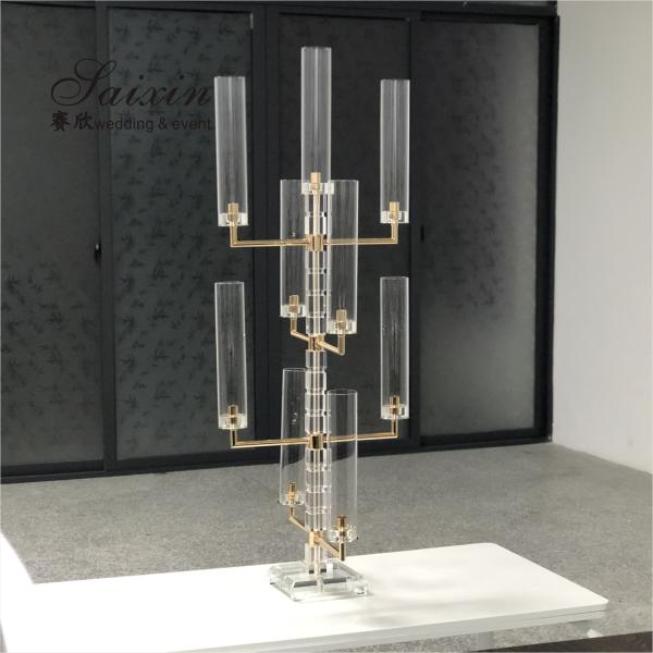 Elegant Trendy 9 Arm Crystal Candelabra for Interior Decor custom tall tube black  Silver
