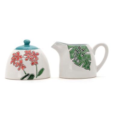 Pottery Cream And Sugar Set Spring Summer 3d Silk Print With Handpainting Pattern
