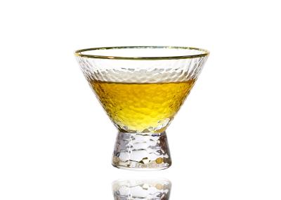 Hammered Texture Hand Blown Gold Rim Martini Glasses , Stemless 5 Ounce Martini Glasses
