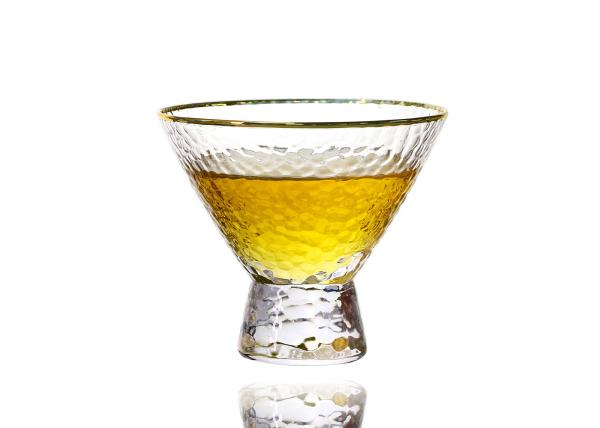 Hammered Texture Hand Blown Gold Rim Martini Glasses , Stemless 5 Ounce Martini Glasses