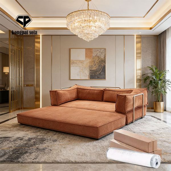 Modern Compression Sofa Bed Set Fabric Sectional Modular Design Stainless Steel Legs Square Shape Sponge Vacuum Packed Villa