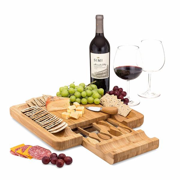 Bamboo Cheese Board Cutting Board with Square Built-In Knife And Fork Rectangle Shape