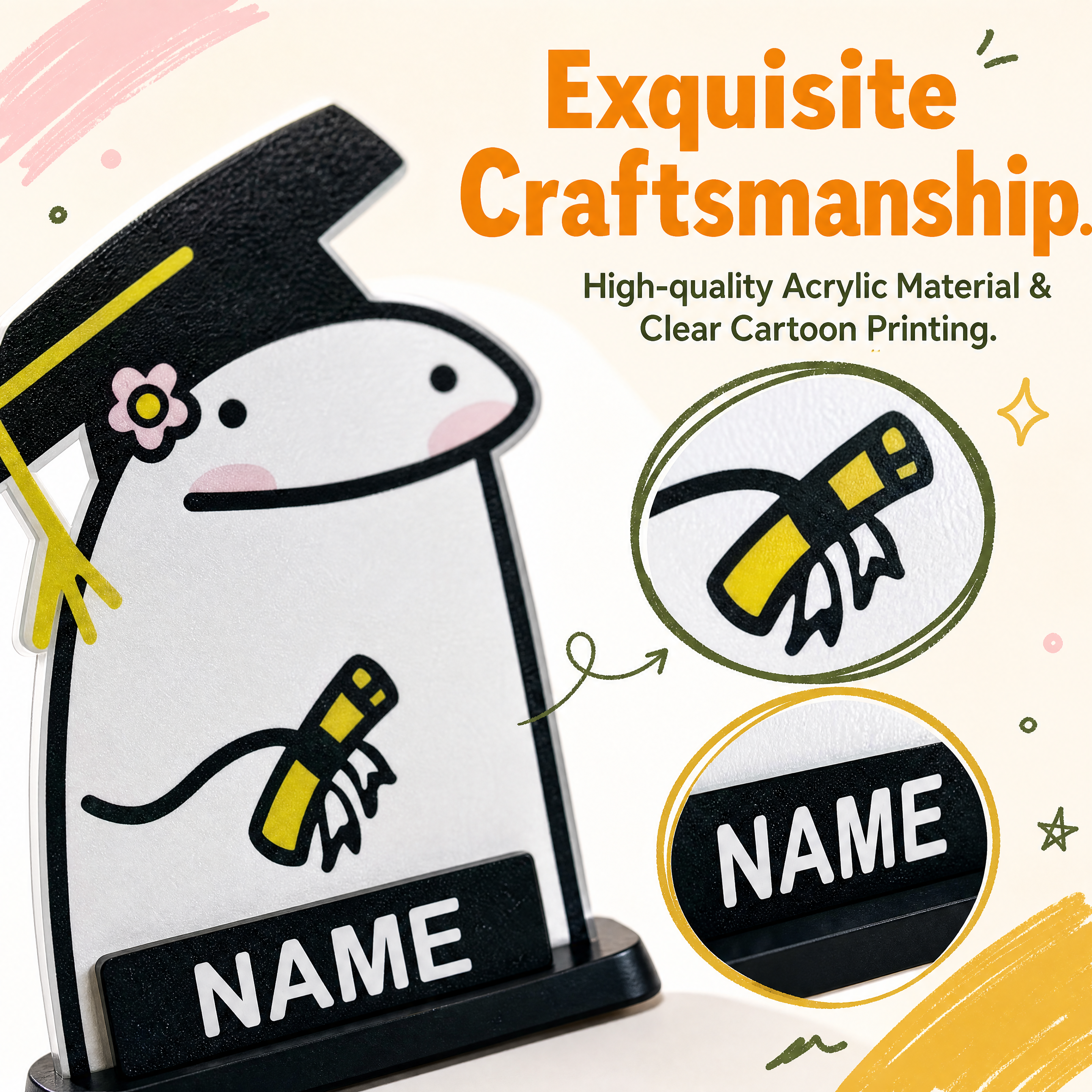 Name Flork Custom 3D Printing Graduation Figurine Ornament 3d Print Desk Sign