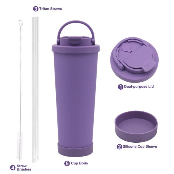Straw Stainless Steel Insulated Tumbler with Ceramic Coating Liner and Silicone Base
