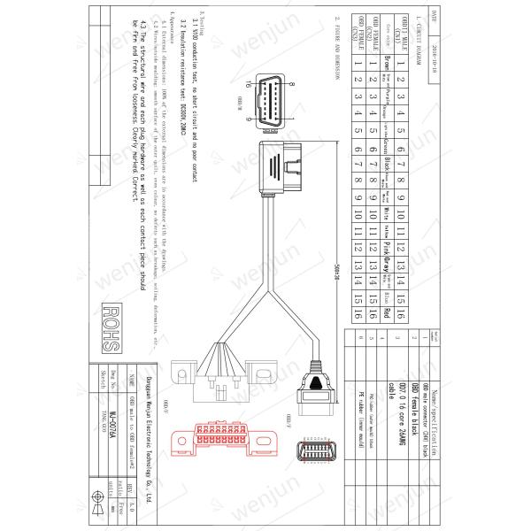 Câble d'interface de l'extension Obd2 de voiture, masculin pour conjuguer câble femelle de port d'Obd
