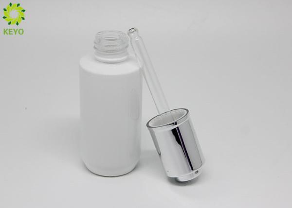 1OZ White Round Glass Mini Essential Oil Bottles With Silver Push Button Dropper