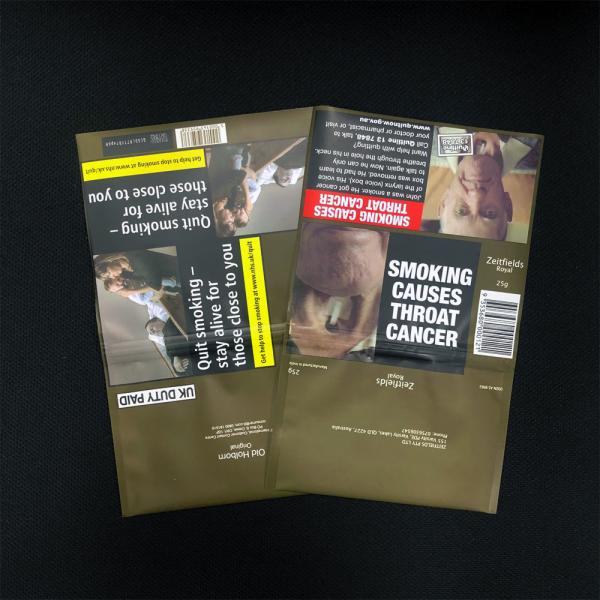25g 50g Tobacco Packaging Pouch Customizable Moisture Proof with Metallic Printing Process and Kraft Paper PE