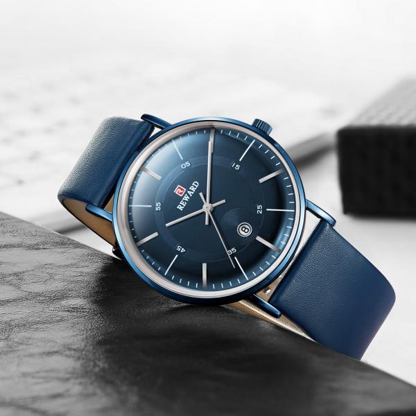 SGS Mens Leather Strap Watches 2.5D Mineral Glass Three Hand 3 Atm Water Resistant