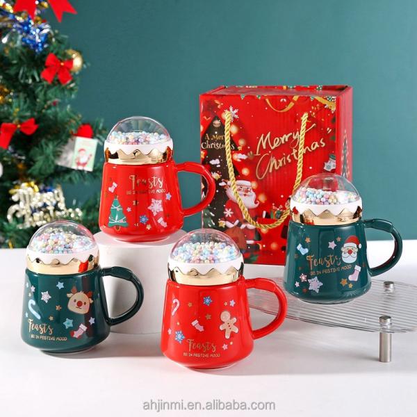 Christmas Gift Ceramic Mugs with Spoon 400ml Reusable Porcelain Coffee Cup Decoration