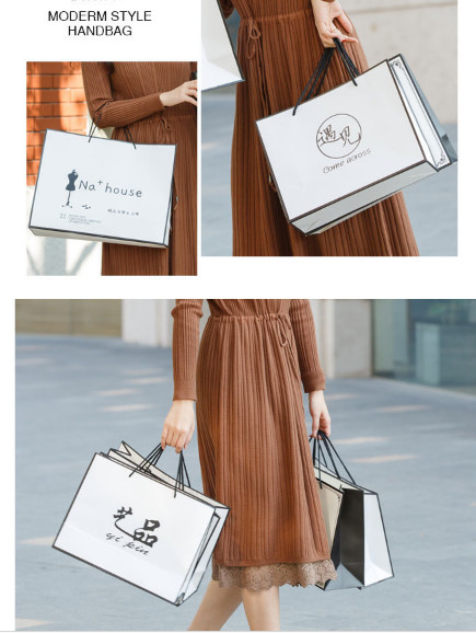 Black box horizontal white card gift paper bag for men and women.