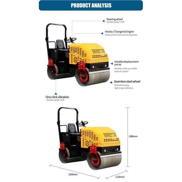 Safety Comfort Small Road Roller Machine 16hp 2000kg HW2T CE Certified