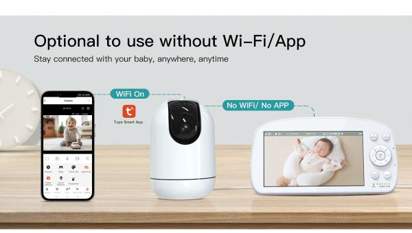 1080P Wifi 2.4Ghz FHSS PTZ Camera Baby Monitor 5.5 Inch With Playback And Lullabies