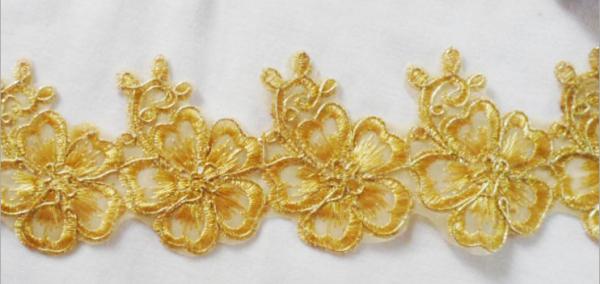 Gold Wire Embrodery Lace Edge with Cord Embroidery Sliver Lace Trim