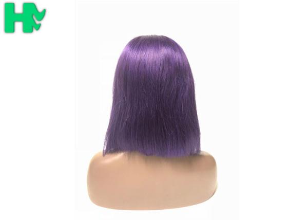 Natural Straight Wave Short Human Hair Lace Front Wigs 12 Inch Purple Color