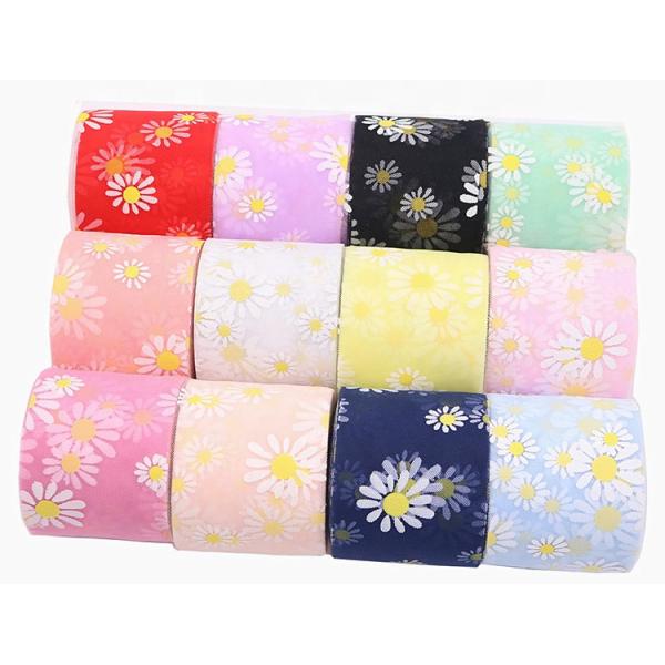 Ремесла украшения Тюль Rolls 20d οργάντζα солнцецвета вышитые маргариткой