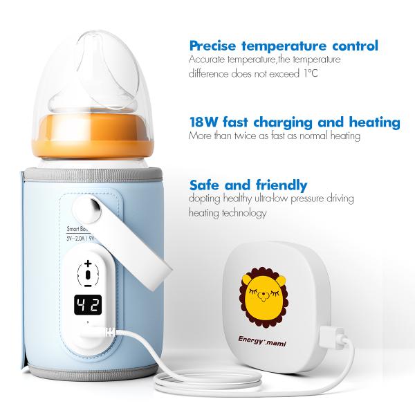 Calentador portátil USB para biberones, 5 niveles de temperatura 40-50°C