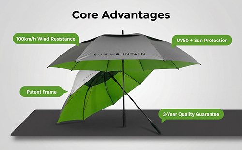 68 Inch Professional Golf Umbrella with Windproof and UV50+ Protection for All Weather