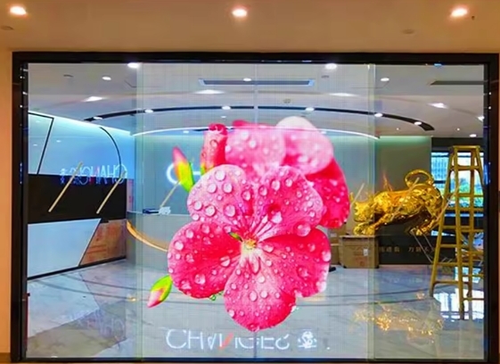 P4 Indoor Flexible LED Transparent Film Screen with PC Resin Material, IP67 Protection, and Customizable Sizes for Modern Displays