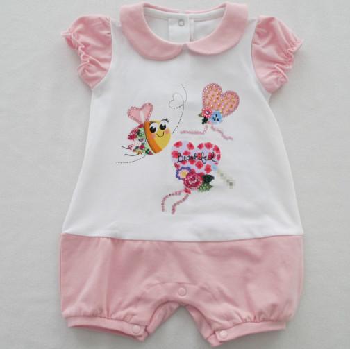 Peterpan Collar Baby Footed Rompers Cotton Spandex Jersey Romper Baby For Summer