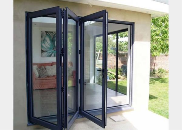 Waterproof Aluminum Frame Folding Glass Patio Doors , Aluminium Framed Frosted Glass Doors