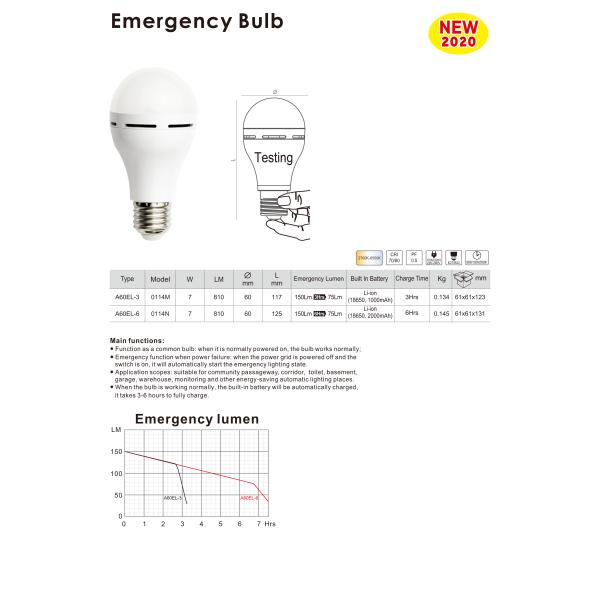 Rechargeable 7w E27 B22 Led bulb lamp for emergency lighting in 6000K Daylight Alert