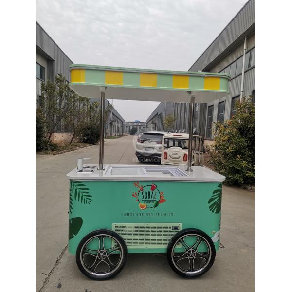 Commercial Mini Frozen Ice Cream Display Cart Trailer Gelato Mexican Beach Ice Cream Freezer Hand Cart Push Carts For Ice Cream