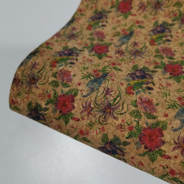 Vegano tropical Cork Fabric impreso de cuero de las flores