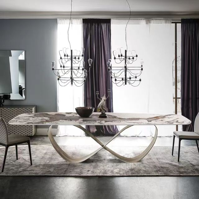 Luxury Marble Dining Table Marble Top Dining Table Set Simple brushed bronze Legs Marble Dining Table Set 6 Seater For Villas Restaurent