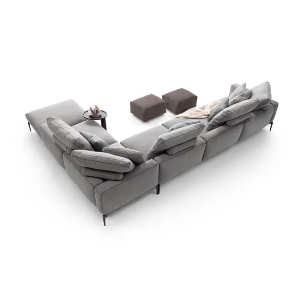 Hotel Office L-Shape Corner Long Sofa High Quality Linen Black Iron Feet Sofa