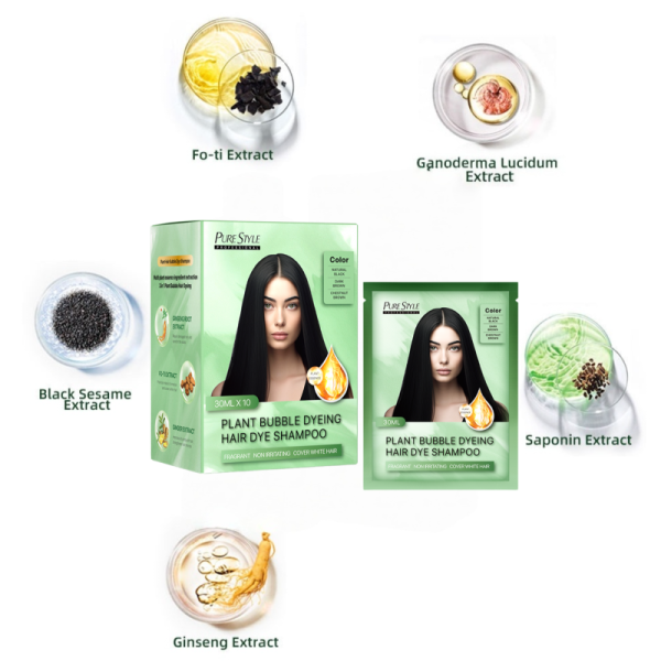 Pureestyle Fast Bubble Hair Color Shampoo 3 in 1 Plant Formula Hair Dye Foam Grey Coverage OEM Available