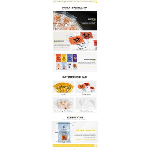 Biohazard specimen bags, pill bags, medicine bags, autoclavable hospital bags, Slider Zipper Bags