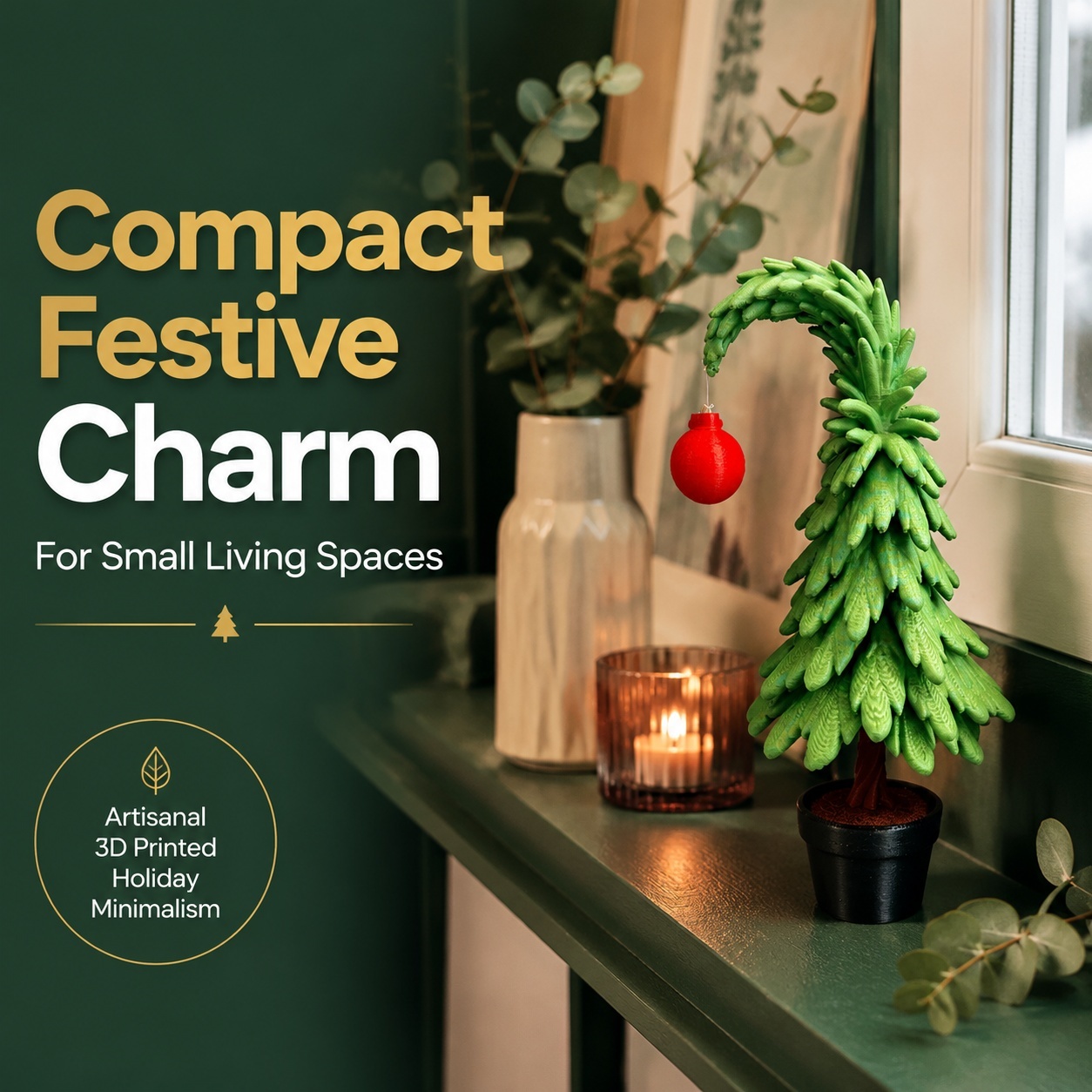 Whimsical Grinch Curved Shape 3D Printed Holiday Decoration, Potted Xmas Ornament For Tabletop Gifting