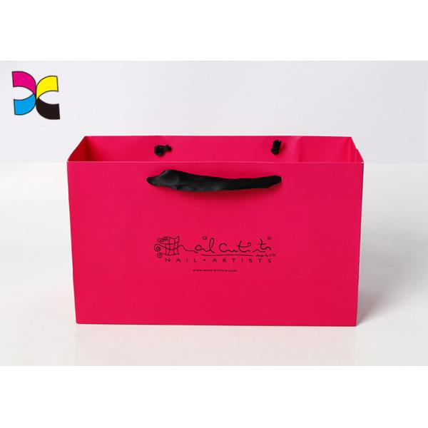 Pink Printed Paper Bags For Chain Store , Silver Foil Logo White Art Paper Bag