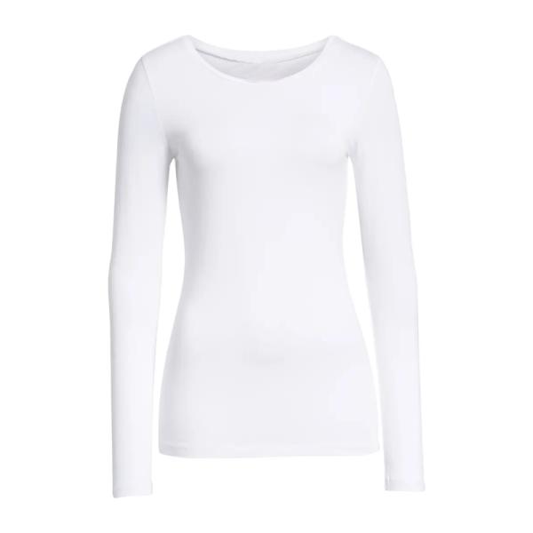 factory price White Fitted Cotton Womens Plain Long Sleeve T Shirts with custom logo