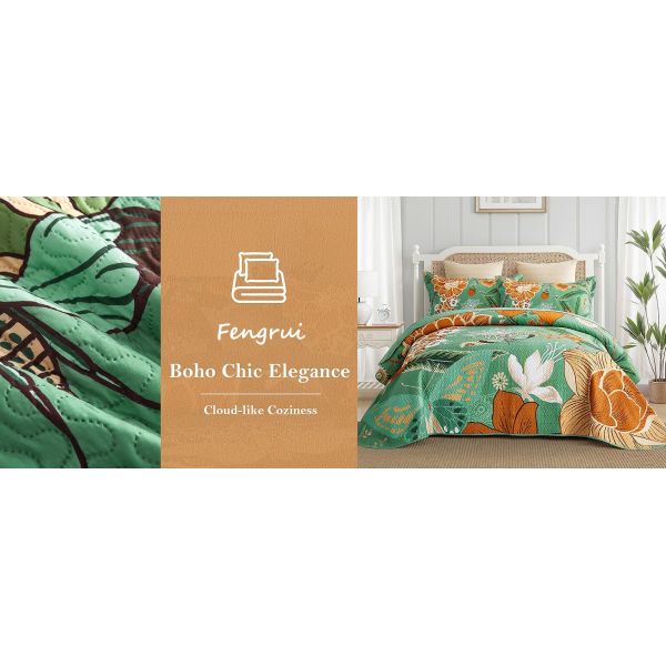 Lightweight Bedspread Coverlet with Microfiber，Farmhouse Botanical Bedding Quilts Set