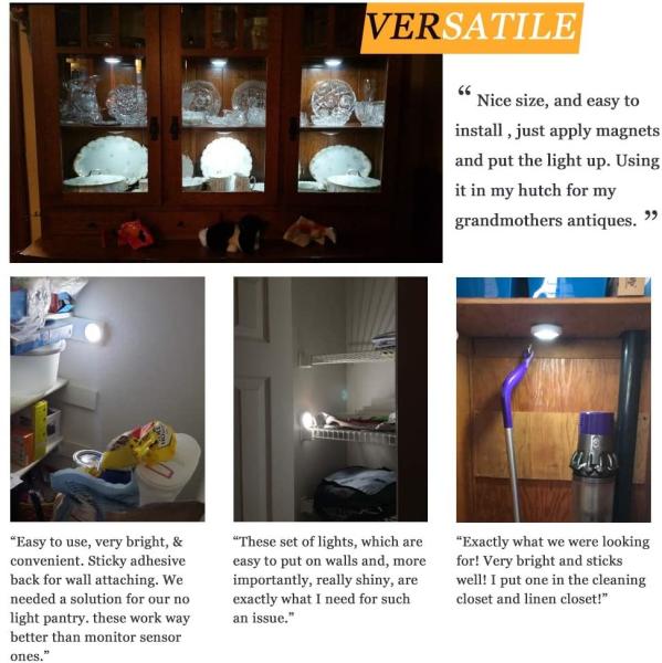 Battery Powered Operated Press Push On/Off Portable Touch Activated Stick on Touch Activated Tap Light LED Puck LiGHT Puck Light